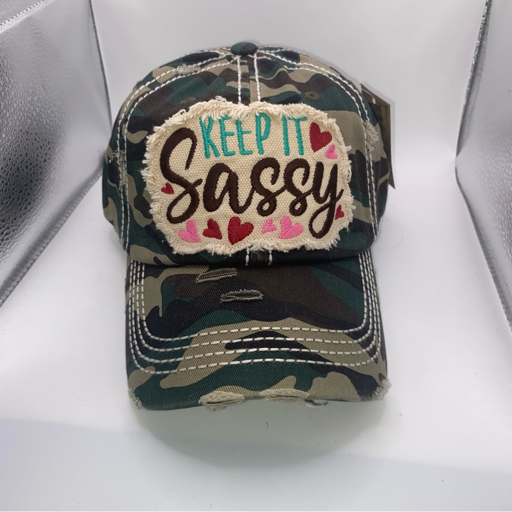 KBETHOS Unisex Keep It Sassy Distressed Embroidered Camo Adjustable Hat NWT